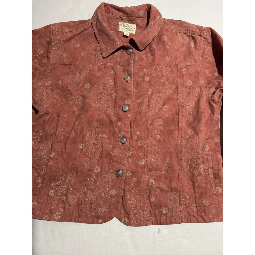 Cabela's Pink 100% Cotton, Floral AOP, Button Up Jacket,‎ Women's Large #1041